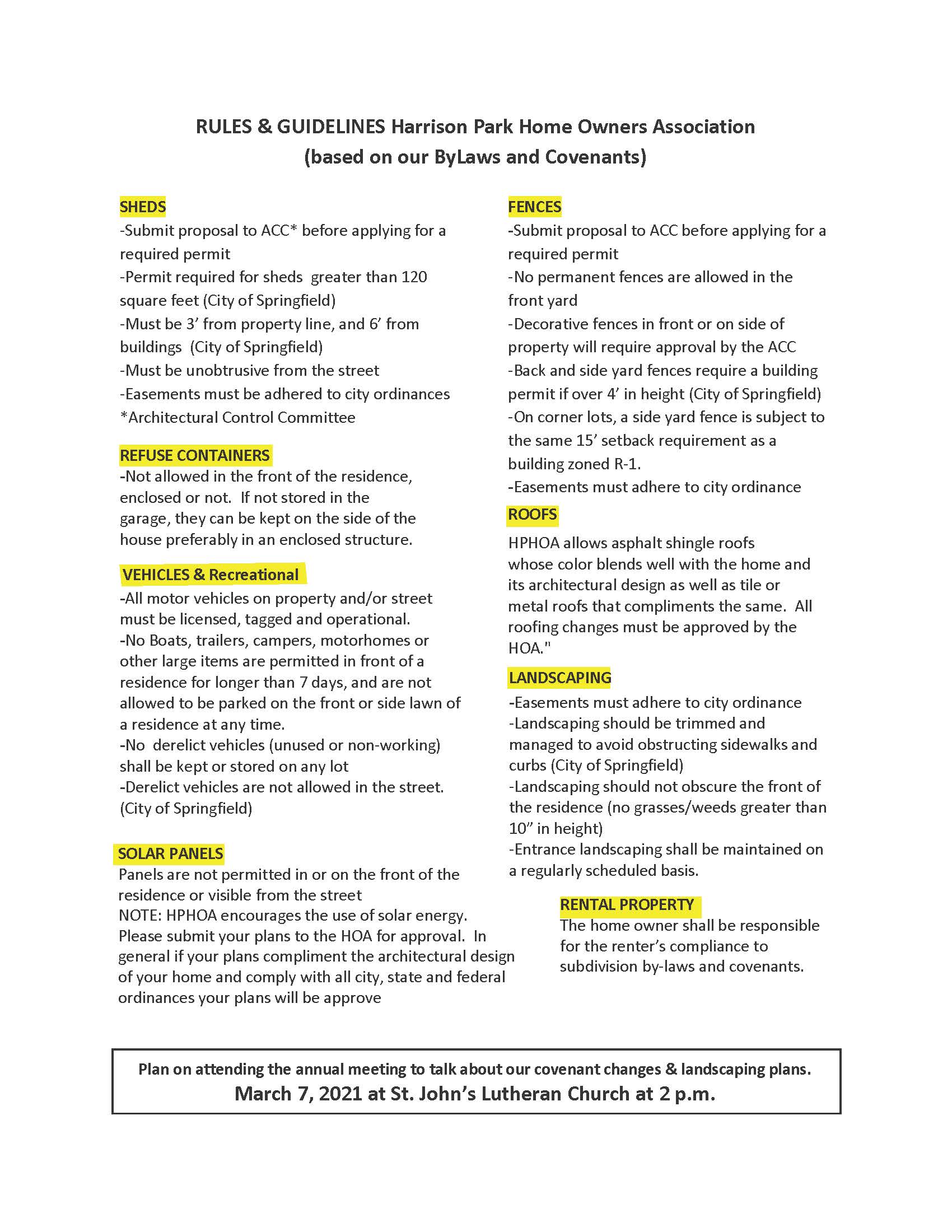 June 2020 Guidelines And Rules For HOA Covenants Harrison Park
